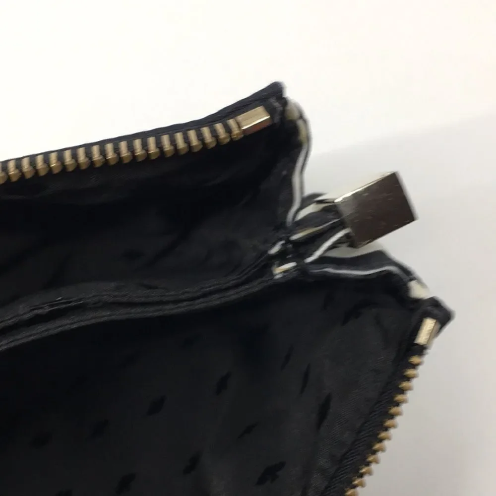 Kate Spade New York Black White Library Stripe Triple Gusset Clutch Makeup Pouch